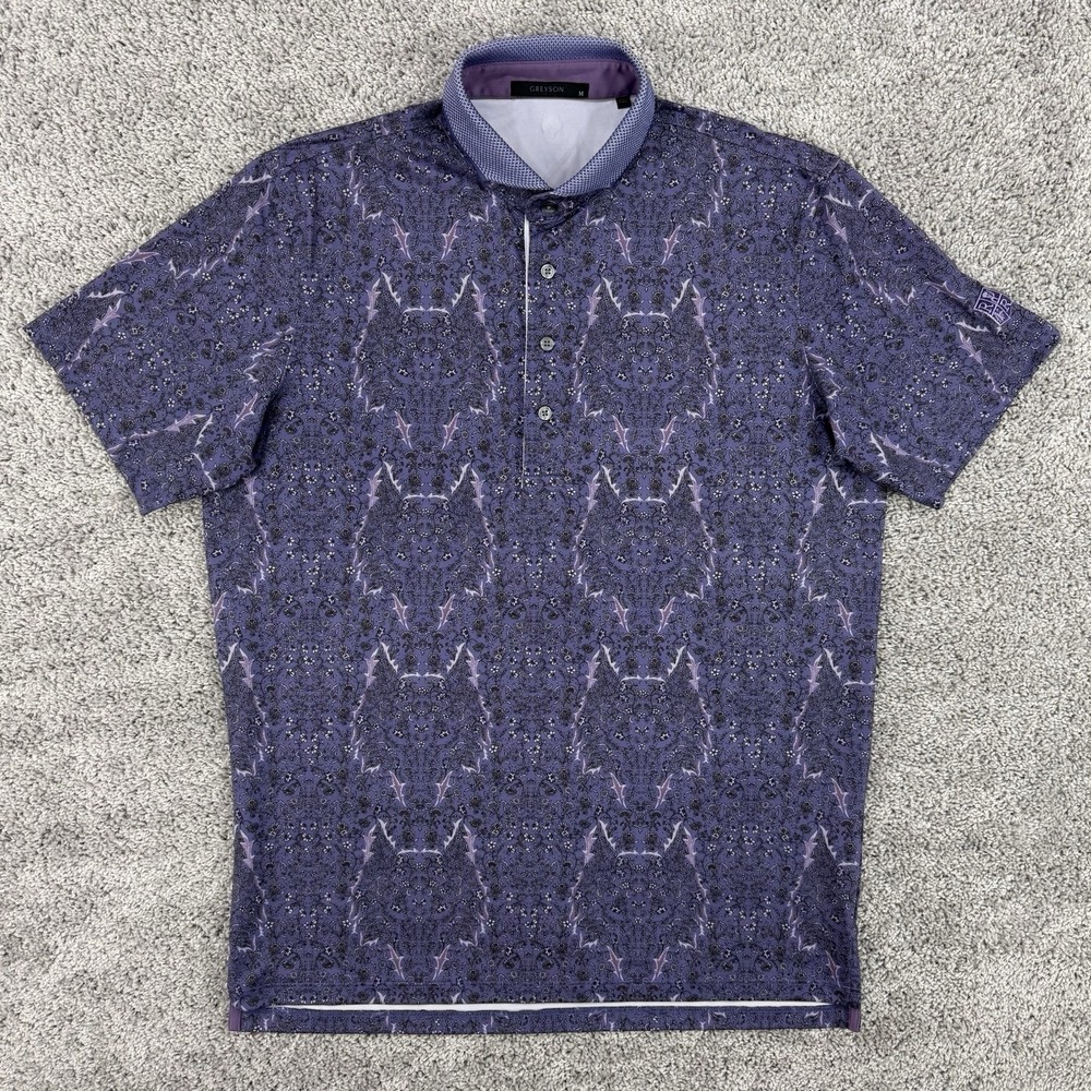 Greyson Polo Men M Kingfisher Herbarium Performance Stretch Golf Floral Wolf AOP
